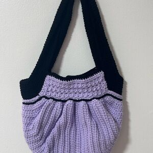 Elegant Black and Purple Crochet Shoulder Bag